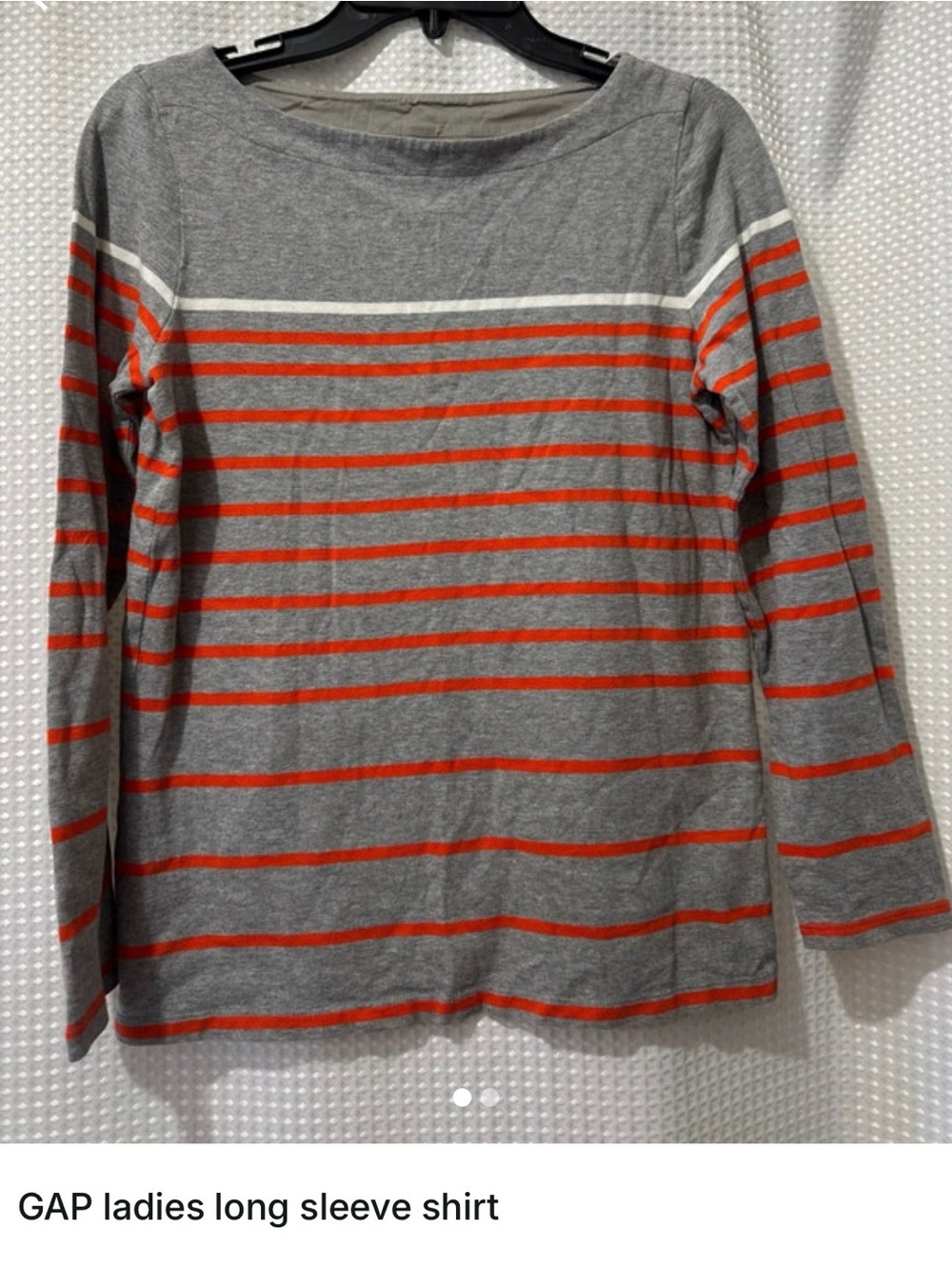 GAP Gray Long-Sleeve Tee with Orange Stripes